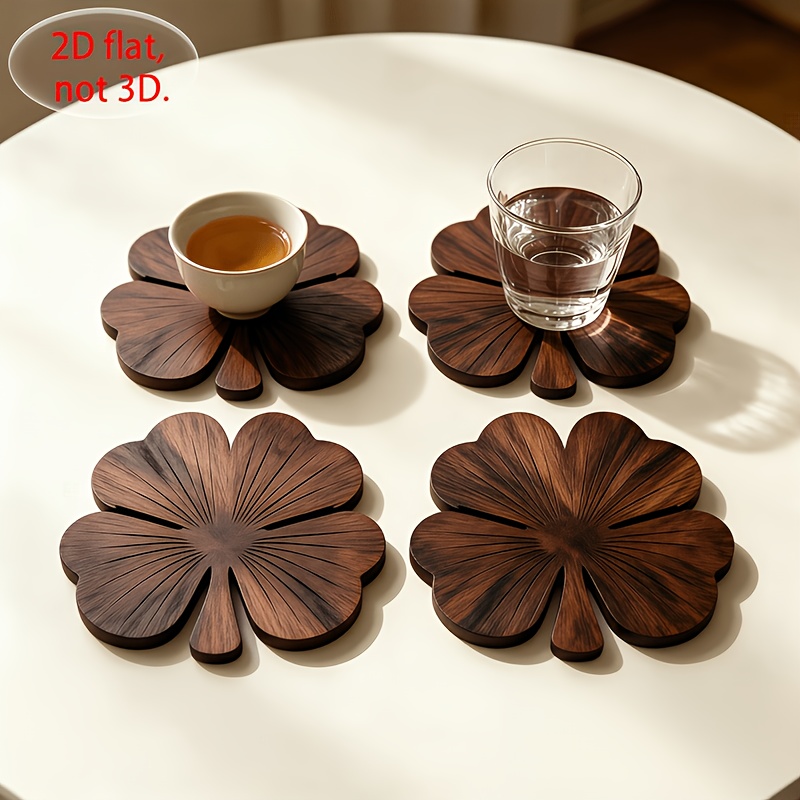 4Pcs 2D Flat Clover Wooden Coa - Coffee Tea Mix ulasan dan harga
