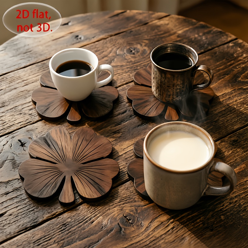 4Pcs 2D Flat Clover Wooden Coa - Coffee Tea Mix ulasan dan harga